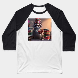 Cozy Raccoon Reading Books Baseball T-Shirt